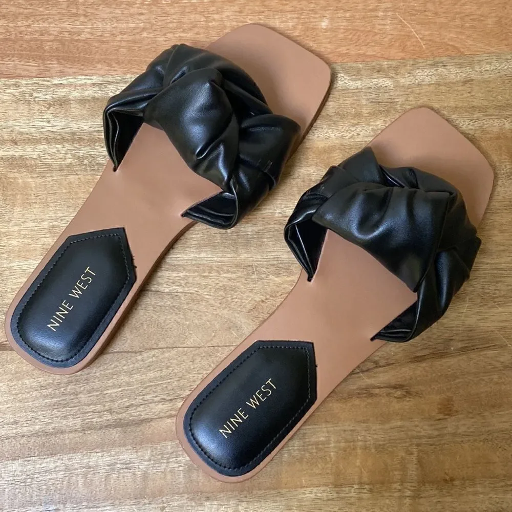 NINE WEST Rosey Flat Slide Sandals Black Size 8.5